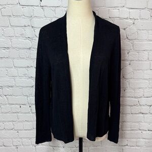 Eileen Fisher Black Open-Front Linen Blend Knit Cardigan Size XL